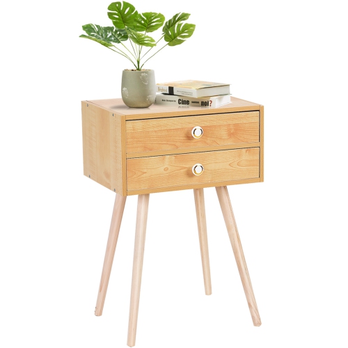 Costway Mid Century Modern 2 Drawers Nightstand In Natural Sofa Side Table End Table
