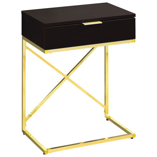 Monarch Modern Rectangular Accent End Table with Storage - Cappuccino/Gold
