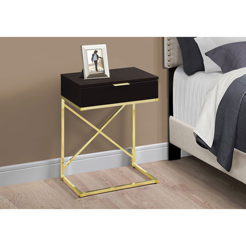 Monarch Modern Rectangular Accent End Table with Storage - Cappuccino/Gold