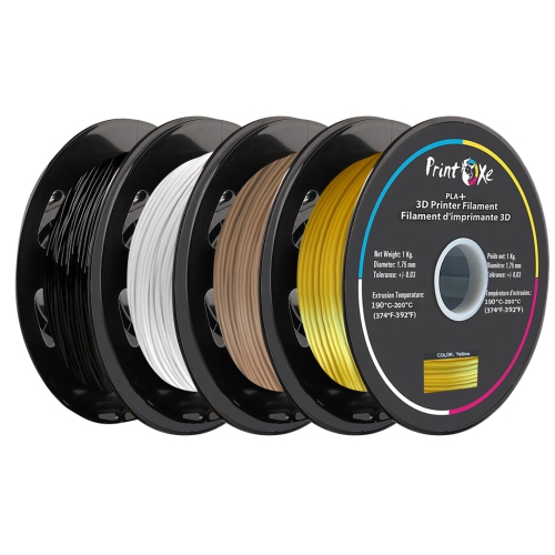 3D PLA+ / Pro PLA 4 paquets | Noir / blanc / jaune fluorescent / bois foncé | Filament pour imprimantes 3D - 1.75 mm - chaque filet de 1 kg sur
