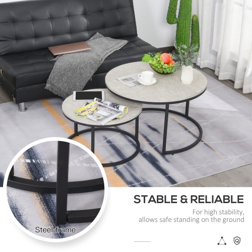 HOMCOM Coffee Table for Living Room, Set of 2 Nesting Side Coffee Tables, Modern Elegance Style Chipboard with Metal Base for Living Room Bedroom