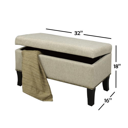 IFDC - Upholstered Bench with Storage, 32''x16''x18'', Beige Fabrics