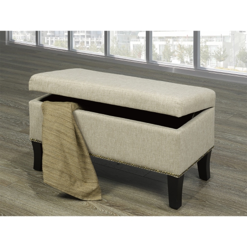 IFDC - Upholstered Bench with Storage, 32''x16''x18'', Beige Fabrics