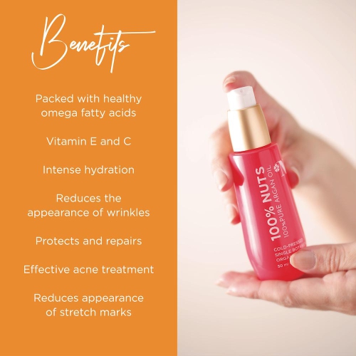 Beauty Nut 100% Pure USDA Certified Organic Scented Argan Oil, Orange Blossom, 50ml | 1.7oz