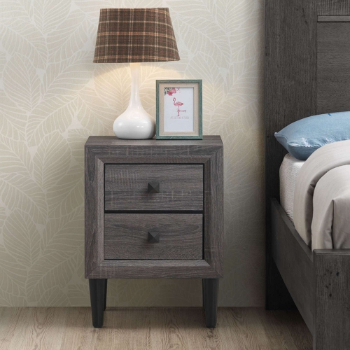 Costway Nightstand W/2 Drawers Multipurpose Retro Grey Bedside Table Fully Assembled
