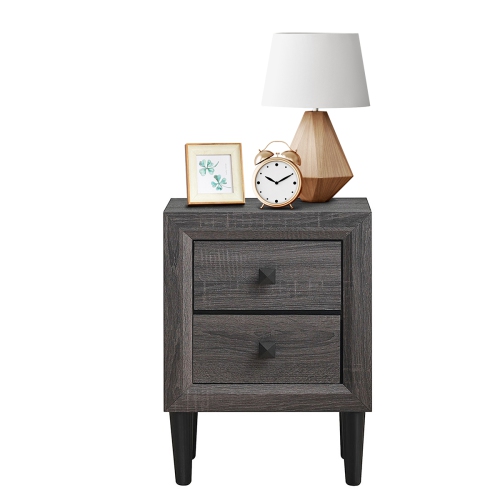 Costway Nightstand W/2 Drawers Multipurpose Retro Grey Bedside Table Fully Assembled