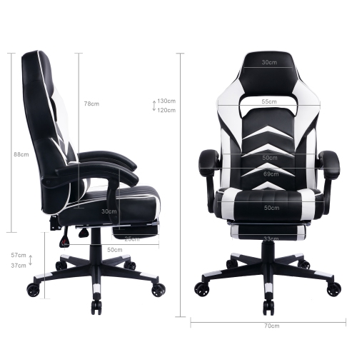 GamingChair Ergonomic PU Leather Racing Gaming Chair with Footrest &  Reclining Backrest (White)