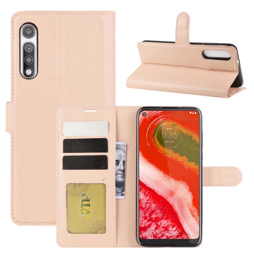 Image 1 de 5.. [CS] Motorola – Étui portefeuille folio à rabat avec fente pour carte Moto G Fast 2020, rose doré