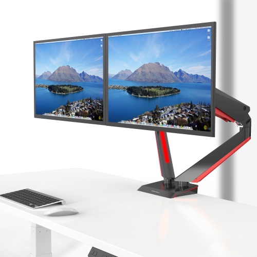 SHOPPINGALL Fully Adjustable Premium Dual Gas Spring LCD Gaming Monitor Desk Mount Arm Stand with Red LED Backlights for 15”-32” Monitors‌ - SA-GE44