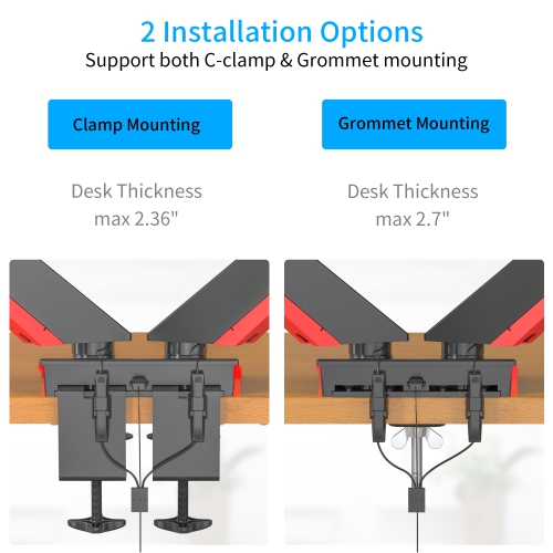 SHOPPINGALL Fully Adjustable Premium Dual Gas Spring LCD Gaming Monitor Desk Mount Arm Stand with Red LED Backlights for 15”-32” Monitors‌ - SA-GE44