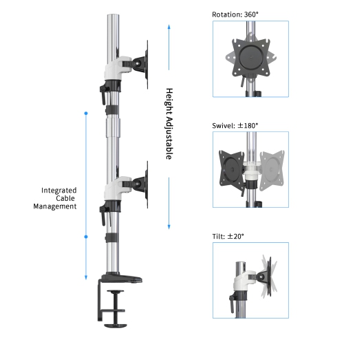 SHOPPINGALL Dual Vertical LCD Monitor Arm Desk Mount/Stand Arm for Monitor up to 32", Both Desk Clamp and Grommet Mounting Options in The Box SA-AE20
