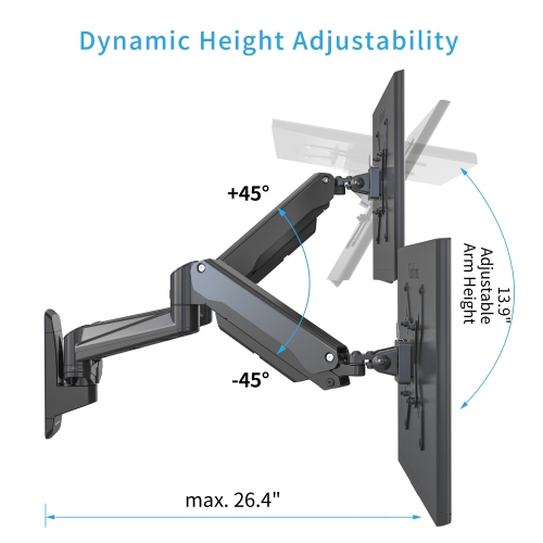 SHOPPINGALL Fully Adjustable Dual Gas Spring Wall Mount LCD with Swing Arm for Monitors Screens up to 32" - SA-GA24W+A05