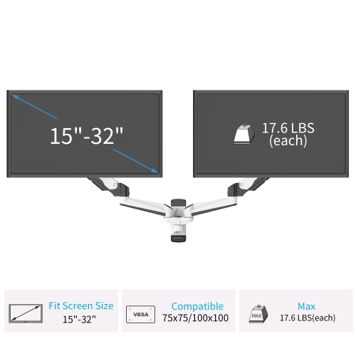 SHOPPINGALL Fully Adjustable Dual Gas Spring Wall Mount LCD with Swing Arm for Monitors Screens up to 32" - SA-GA24W+A05