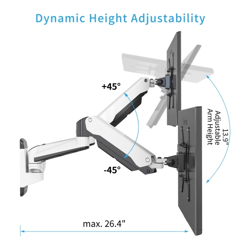 SHOPPINGALL Fully Adjustable Dual Gas Spring Wall Mount LCD with Swing Arm for Monitors Screens up to 32" - SA-GA24W+A05