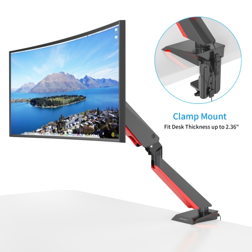 SHOPPINGALL Fully Adjustable Premium Single Gas Spring LCD Gaming Monitor Arm Desk Mount Stand with Red LED Backlights for 15”-32” Display Screens -
