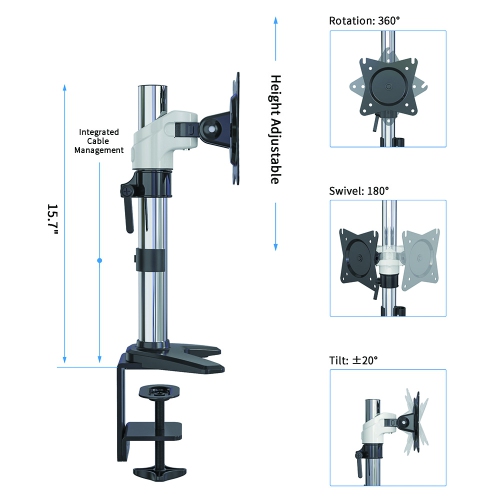 SHOPPINGALL Vertical LCD Monitor Arm Desk Mount/Stand Arm for Monitor up to 32", Both Desk Clamp and Grommet Mounting Options in The Box SA-AE10