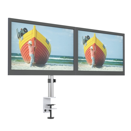 SHOPPINGALL Dual LCD LED Monitor Desk Mount Stand with C-clamp and Grommet Mounting Options | Heavy Duty Fully Adjustable Arms Hold 2 Screens up to