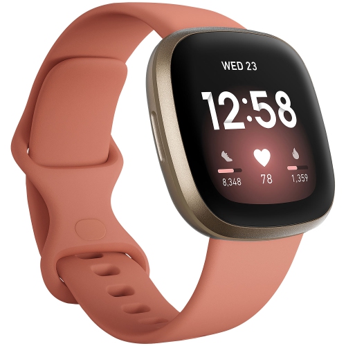 Montre intellig. Versa 3 Fitbit avec assistant vocal, GPS, moniteur fréq. cardiaque 24/7-Argile rose
