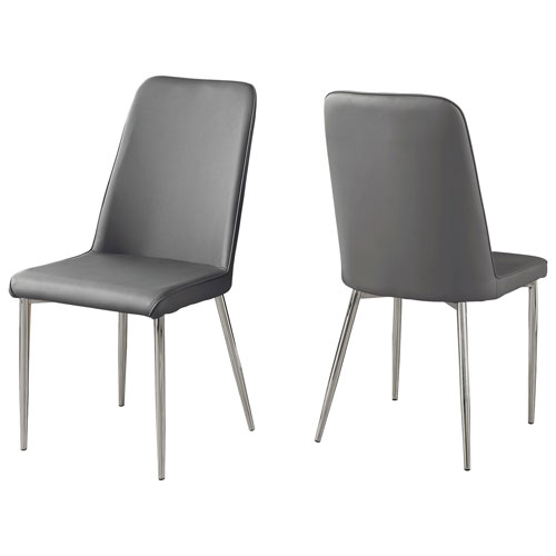 Retro Contemporary Faux Leather Dining Chair - Set of 2 - Grey