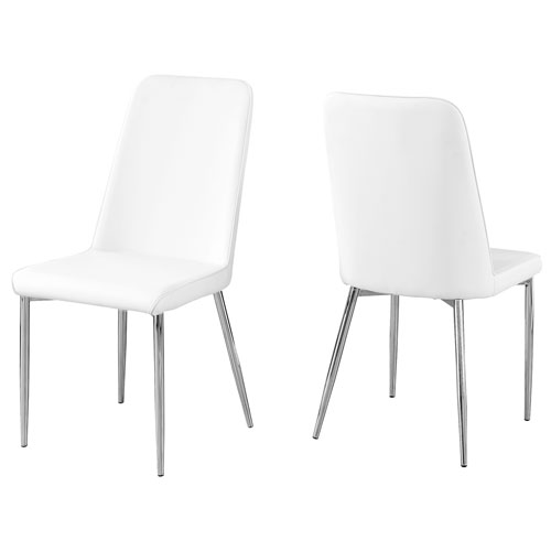 Chaise de salle à manger contemporaine de style rétro en similicuir - Ensemble de 2 - Blanc
