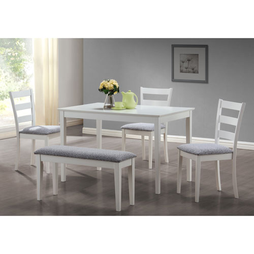 white dining room table and bench