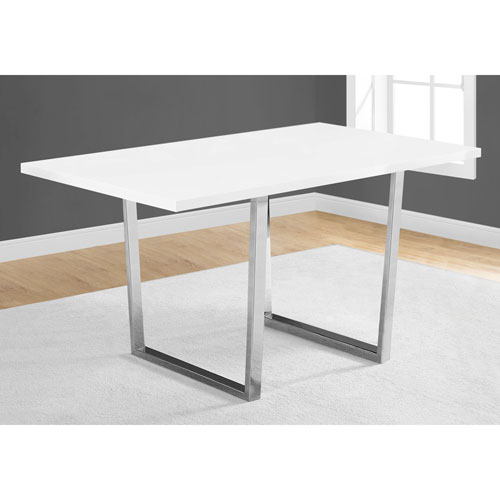 Contemporary U-Leg 4-Seat Rectangular Dining Table - White/Chrome