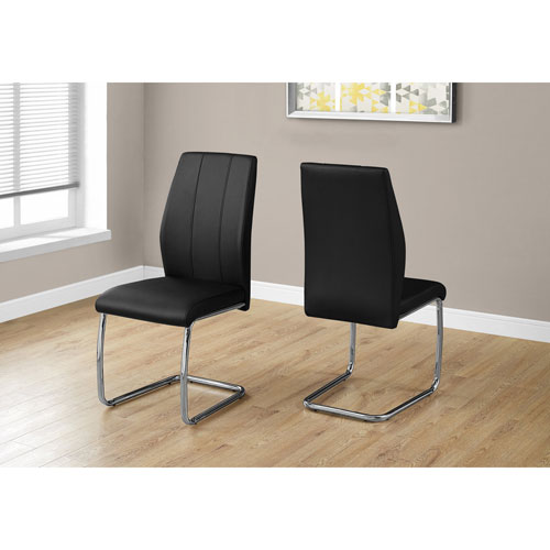 Monarch Contemporary Chrome Dining Chair - Set of 2 - Black