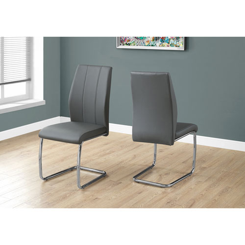 Monarch Contemporary Chrome Dining Chair - Set of 2 - Grey