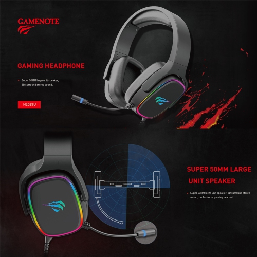 Havit H2029U USB7.1 super 50MM unit speaker, 3D surround stereo sound, LED lighting professional gaming headset_Black