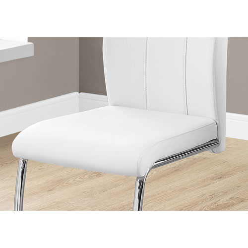 Chaise de salle à manger contemporaine en similicuir avec pattes en U - Ensemble de 2 - Blanc/Argent