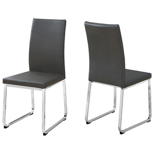 Chaise de salle à manger contemporaine en similicuir - Ensemble de 2 - Gris/Argenté