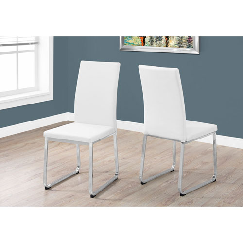 Contemporary Faux Leather Dining Chair - Set of 2 - White/Silver