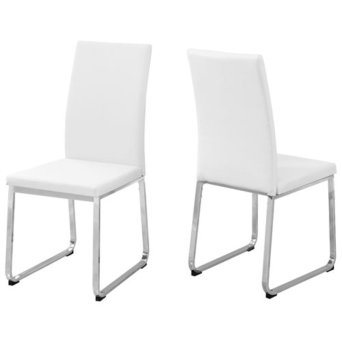 Chaise de salle à manger contemporaine en similicuir - Ensemble de 2 - Blanc/Argenté