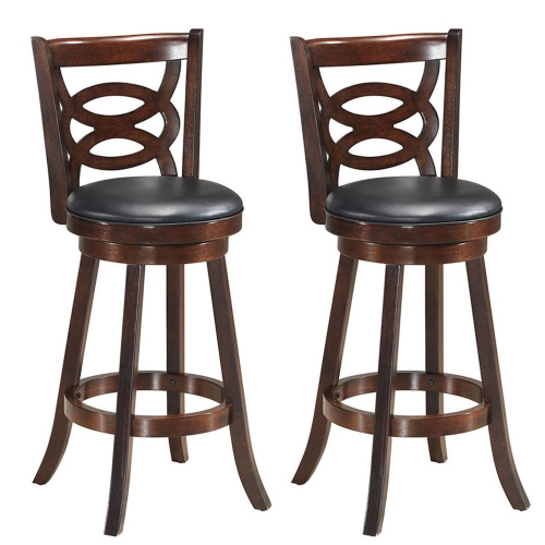 Costway Set of 2 Bar Stools 29'' Height Wooden Swivel Backed Dining Chair Home Kitchen