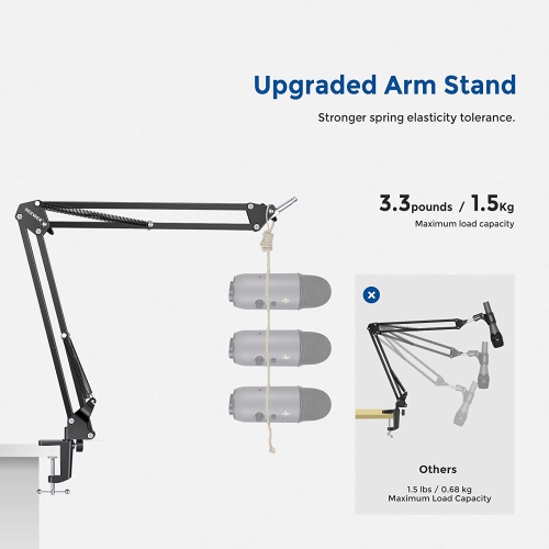 Microphone Arm Stand, Suspension Boom Scissor Mic Arm Stand with 3/8” to 5/8” Screw and Cable Ties Compatible with Blue Yeti, Snowball, Yeti X,