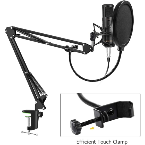 Support de microphone professionnel avec pied à ciseaux et écran anti-vent pour masque anti-vent et microphone à suspension de microphone robuste Pop