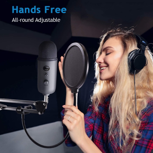 Support de microphone professionnel avec pied à ciseaux et écran anti-vent pour masque anti-vent et microphone à suspension de microphone robuste Pop