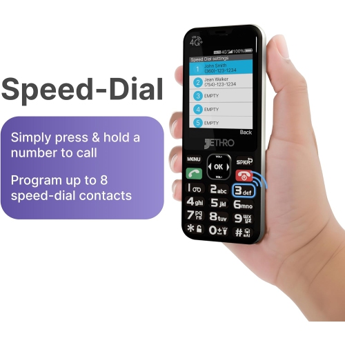 Jethro SC490 4G Bar Senior Cell Phone for Elderly & Kids - Black - Unlocked - No Internet Access