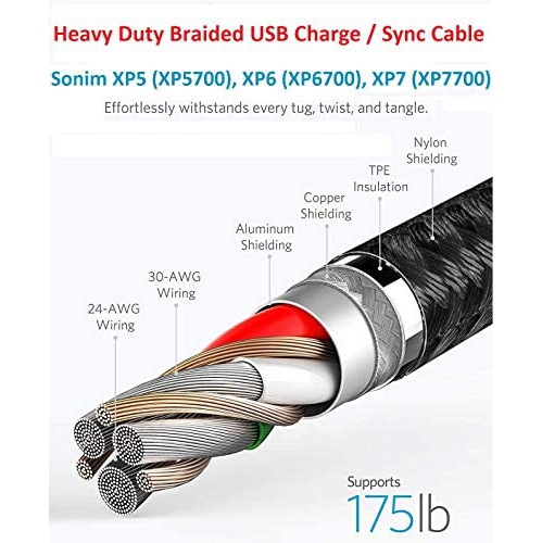 Sonim – Chargeur XP5/XP6/XP7, câble de chargement/synchronisation USB tressé robuste avec contacts magnétiques pour Sonim