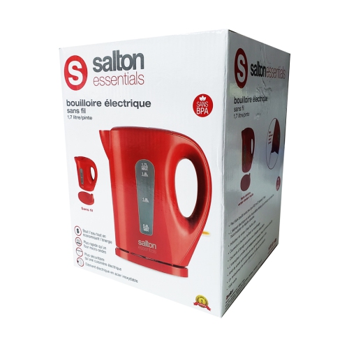 Salton Essentials EJK1821R - Cordless Electric Kettle, 1.7 Liter Capacity, Red