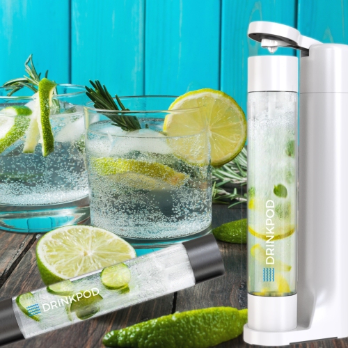 Drinkpod FIZZpod Soda Maker - Fizzy Drink Machine with 3 PET Bottles, 3 Caps, 1 Carbonator Cap and Manual - Make Homemade Sparkle Water, Juice,