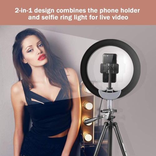 10" 25Cm Selfie LED Ring Light with 50" Extendable Tripod & Flexible Phone Holder, Upgraded Dimmable Camera Ring Light for
