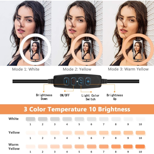 10" 25Cm Selfie LED Ring Light with 50" Extendable Tripod & Flexible Phone Holder, Upgraded Dimmable Camera Ring Light for