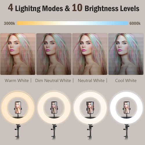 10" 25Cm Selfie LED Ring Light with 50" Extendable Tripod & Flexible Phone Holder, Upgraded Dimmable Camera Ring Light for