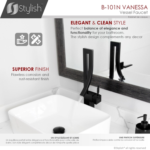 Single Hole Vessel Sink Bathroom Faucet in Matte Black, B-101N
