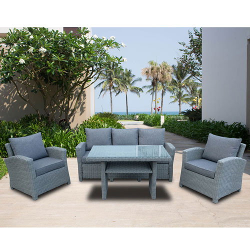 Seychelle 4-Piece Wicker Patio Conversation Set - Grey/Grey Cushions