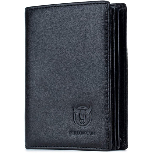Classier Bullcaptain Large Capacity Genuine Leather Bifold Wallet/Credit Card Holder for Men with 15 Card Slots QB-027 - Black