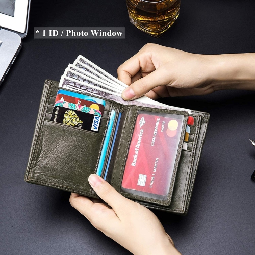 Classier Bullcaptain Large Capacity Genuine Leather Bifold Wallet/Credit Card Holder for Men with 15 Card Slots QB-027 - Gray