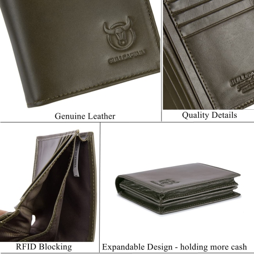 Classier Bullcaptain Large Capacity Genuine Leather Bifold Wallet/Credit Card Holder for Men with 15 Card Slots QB-027 - Gray