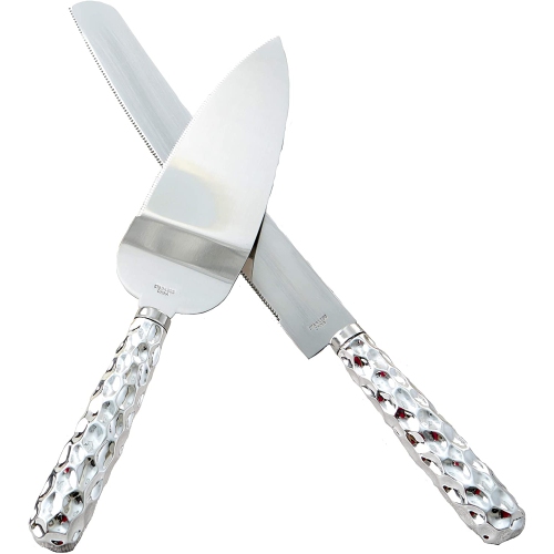 Classier Hammered Dimple Stainless Steel Wedding Cake Knife and Server Set Reception New